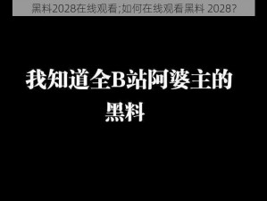 黑料2028在线观看;如何在线观看黑料 2028？