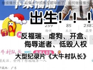 继续播放大牛 如果大牛的播放被中断了，如何继续播放？