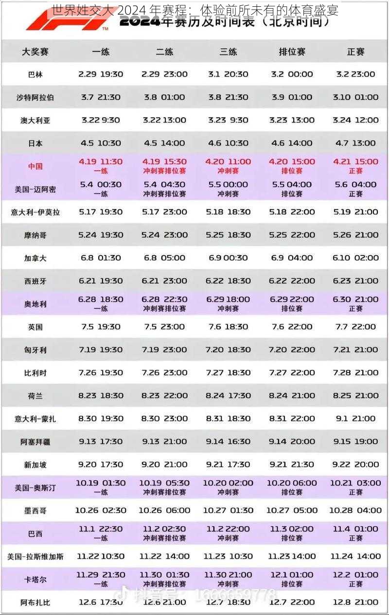 世界姓交大 2024 年赛程：体验前所未有的体育盛宴