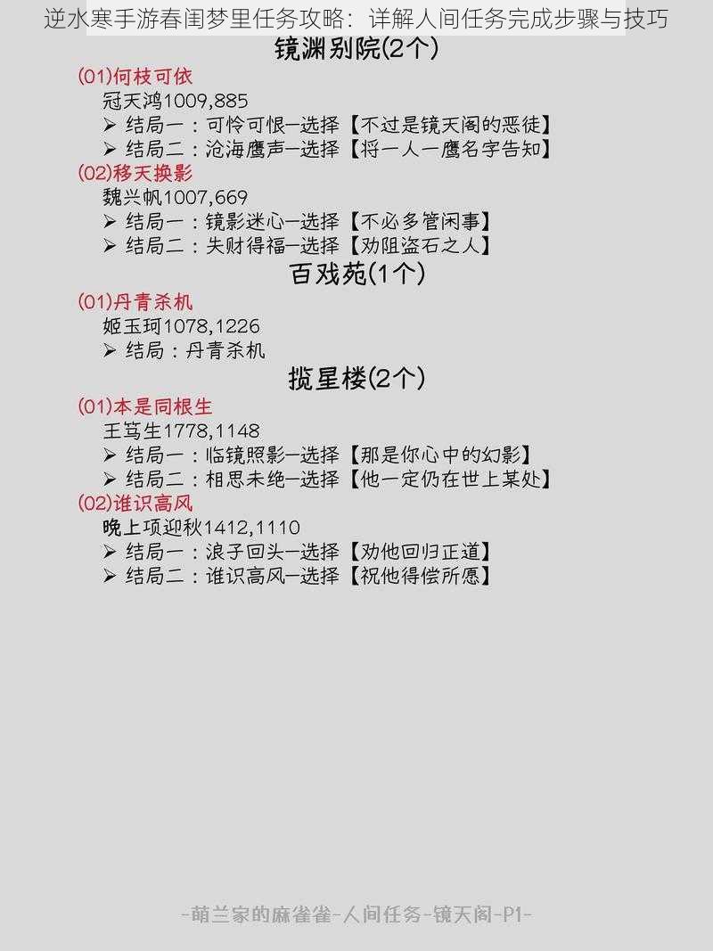 逆水寒手游春闺梦里任务攻略：详解人间任务完成步骤与技巧