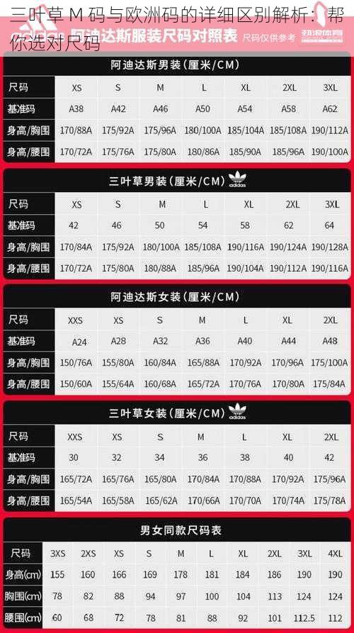 三叶草 M 码与欧洲码的详细区别解析：帮你选对尺码