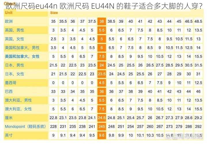 欧洲尺码eu44n 欧洲尺码 EU44N 的鞋子适合多大脚的人穿？