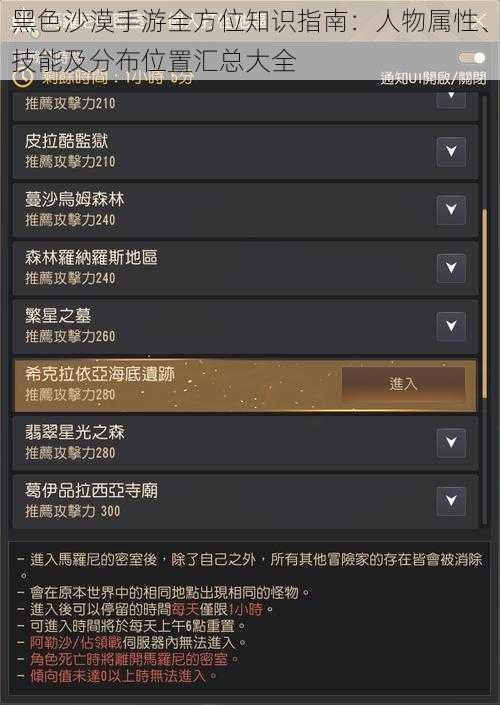 黑色沙漠手游全方位知识指南：人物属性、技能及分布位置汇总大全