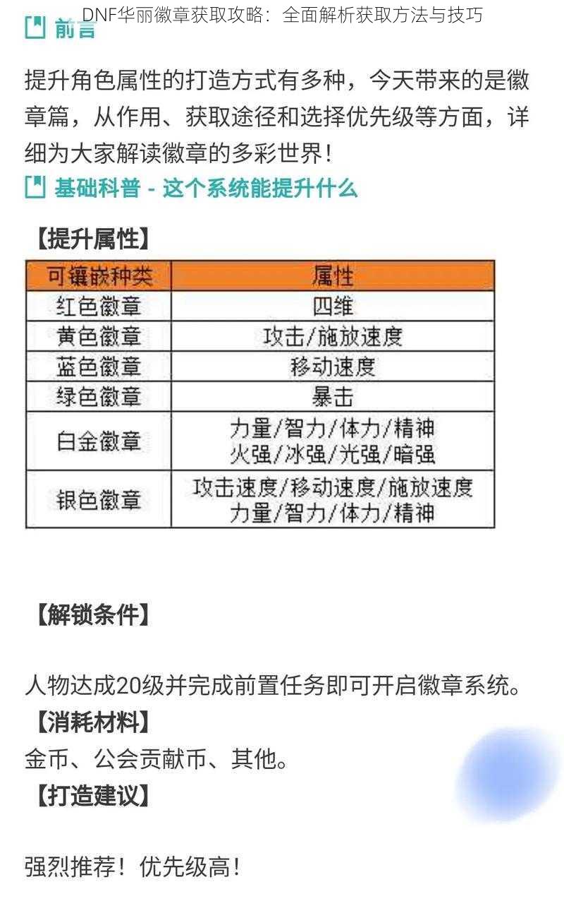 DNF华丽徽章获取攻略：全面解析获取方法与技巧