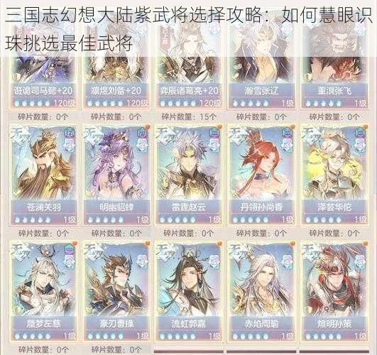 三国志幻想大陆紫武将选择攻略：如何慧眼识珠挑选最佳武将