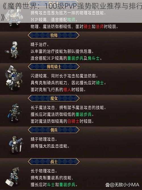 《魔兽世界：100级PVP强势职业推荐与排行》