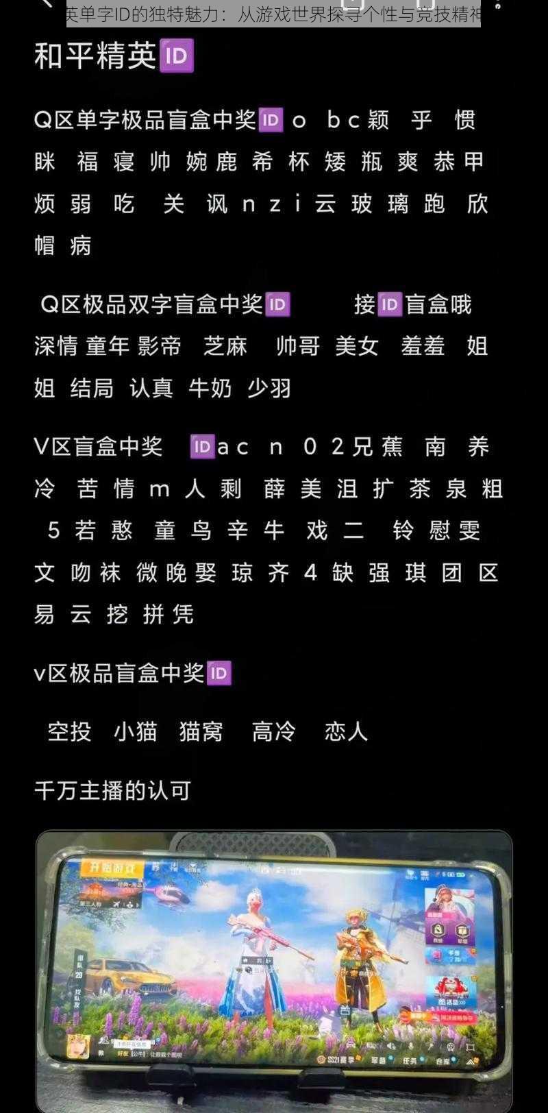 和平精英单字ID的独特魅力：从游戏世界探寻个性与竞技精神的融合